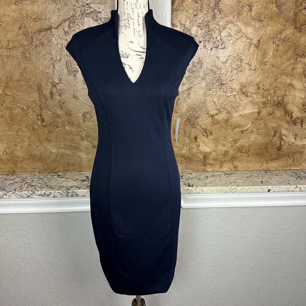 NWT Admor Katrina Midi Sheath Dress Women's Small Cap‎ Sleeve Cocktail Blue